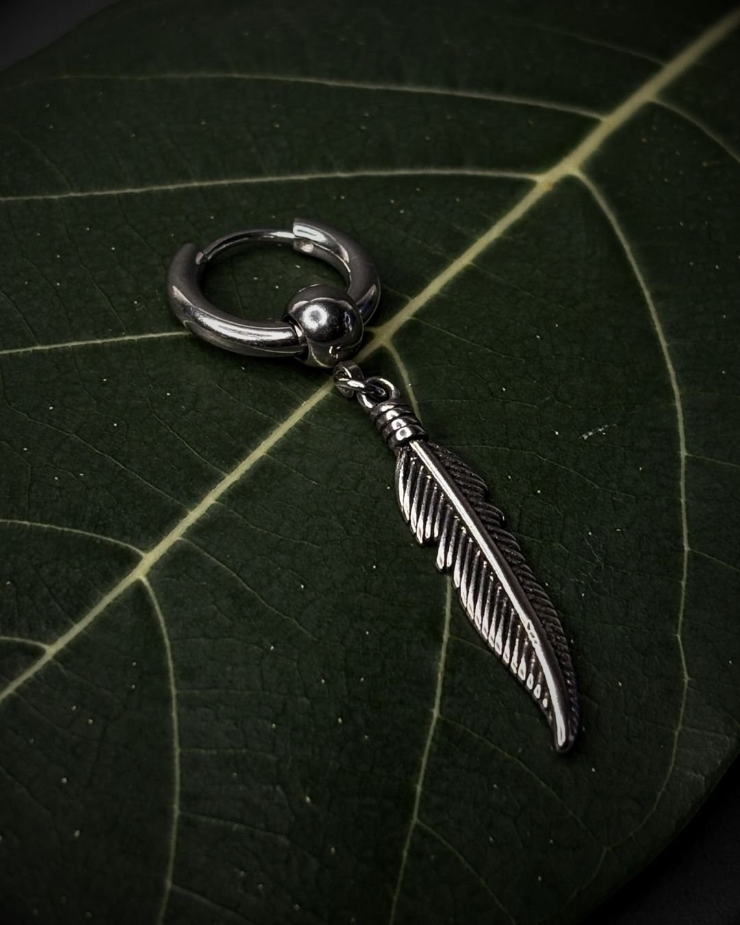 90 Feather Drop Hoop Silver - Image 1